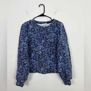 Vintage-Inspired Blue Floral Crewneck Sweater
